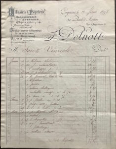 Delnott paperware company, order for Société Vinicole