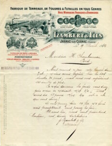 Izembert & Fils, Cooper; letter to mr. Chambonneau