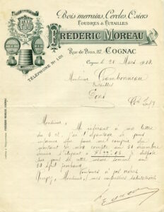 Frédéric Moreau, cooper, letter to mr. Chambonneau