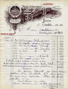 Frédéric Bru, Jarnac, invoice for Boutelleau