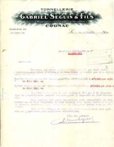 Gabriel Seguin, cooper, letter to Boutelleau
