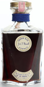 Cordon Bleu, two stickers; Jos. Garneau import; 4/5 quart and 80° proof stated; in a blue box with two swallows on it (1969)