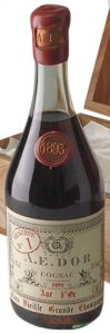 Red wax top with AEDOR on it; 1893 on the label; content and ABV in grey colour; text 'product of france' between the year and the word cognac; 1893 written in the blob