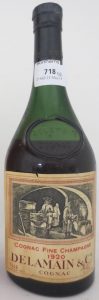 1920 Fine Champagne; with a number on the lower left and ABV on the lower right, both in red