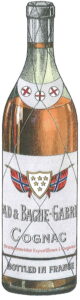 Old tre kors cognaçaise bottle with Rustad & Bache-Gabrielsen mentioned (from a poster)