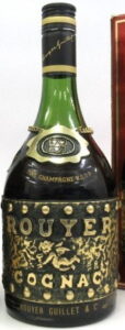 Below: Rouyer Guillet; damoisel; fine champagne vsop on the shoulder; the back side has a Japanese shoulder label