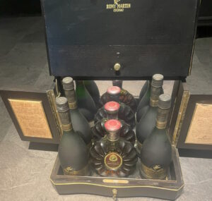 Cabinet with 4 Napoleon and 2 Centaure XO bottles (second half 1980s)